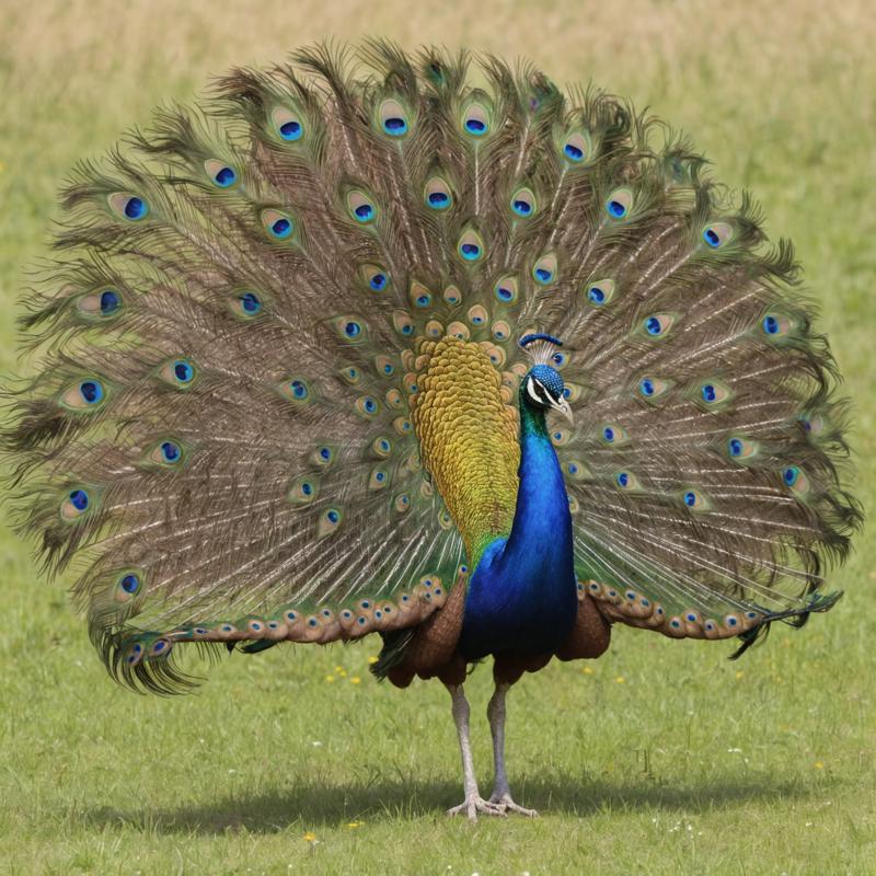 00120-4246500683-cinematic photo of a vibrant and colorful peacock strutting in the meadow, full fluffy feathers, intricate detail.png